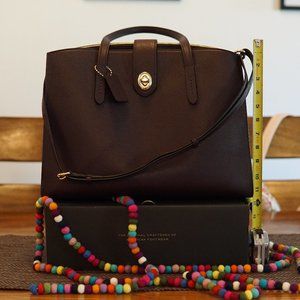 COACH BURGUNDY LEATHER TURNLOCK CHARLIE CARRYALL TOTE